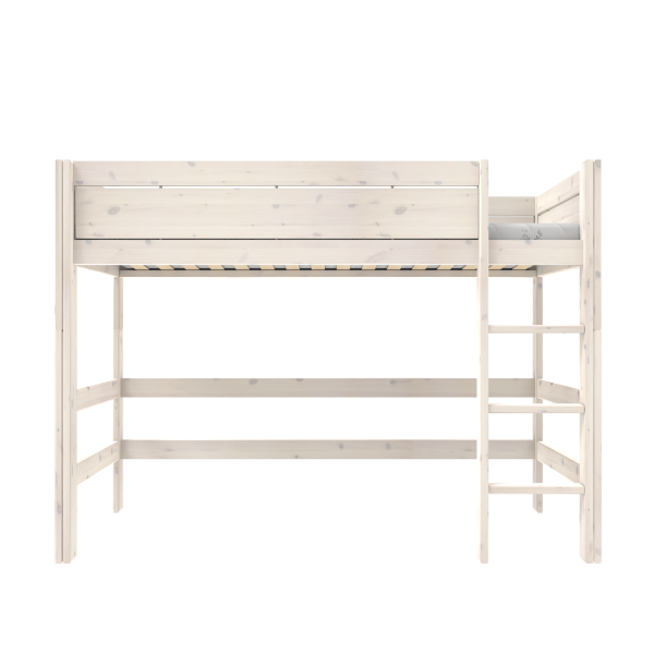Low loft bed with straight ladder