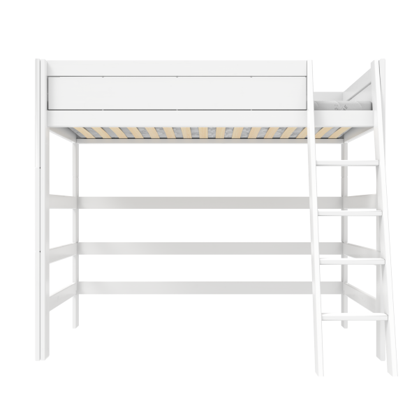 High bed with slanted ladder