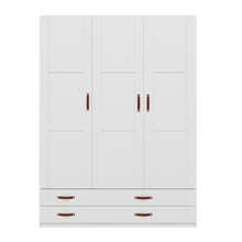 Load image into Gallery viewer, Wardrobe with 3 doors, shelves, hanger bar and drawers, 150 cm
