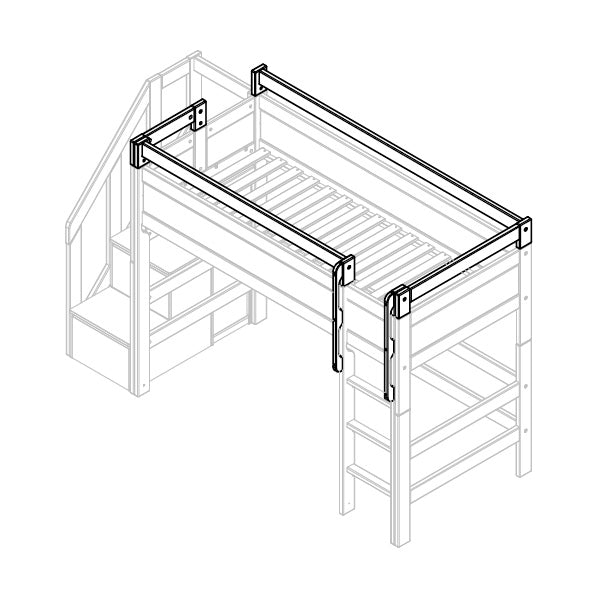 Bed frame with wooden handle - open front and side
