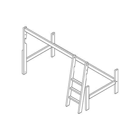 Frame and slanted ladder for semi-high beds