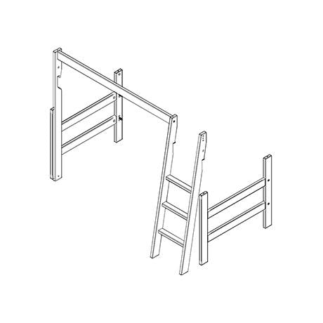 Frame, slanted ladder and parts for low loft bed
