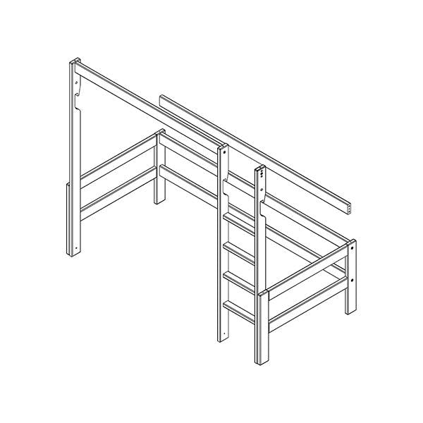 Frame, straight ladder and parts for high bed